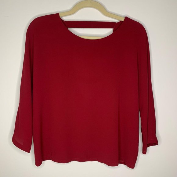 VALETTE‎ Deep Red Blouse with Open V-neck Back Sz S - Picture 2 of 8